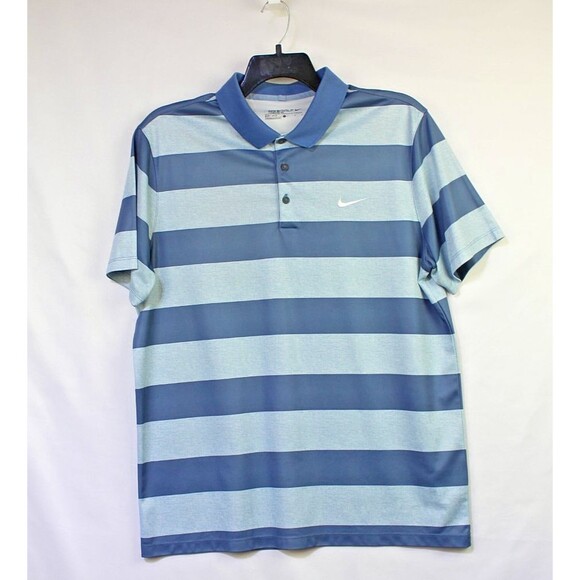 Nike Golf Shirt Mens Large Blue Rugby Stripe Dri FIT Standard Fit Polo Outdoors - Picture 1 of 6